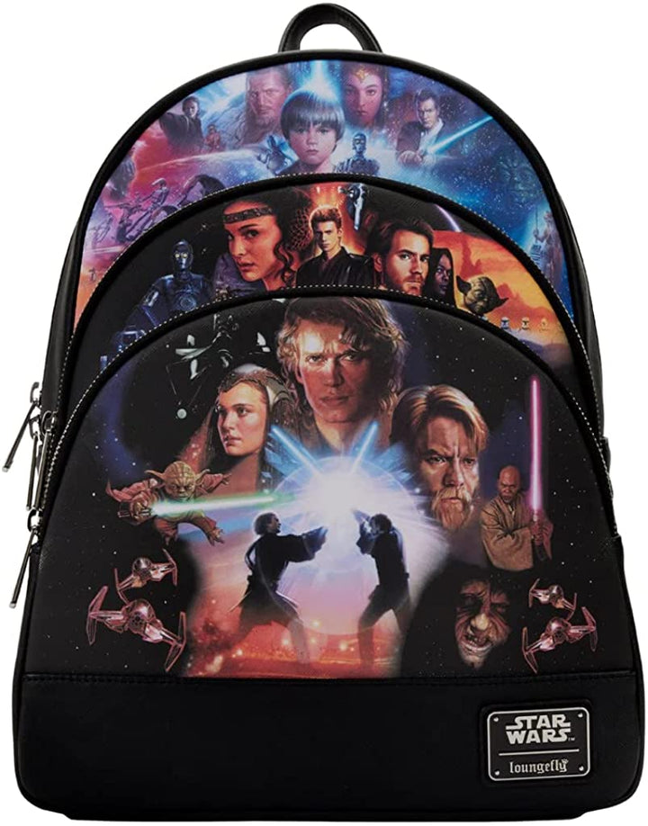 Loungefly Star Wars Prequel Trilogy Mini-Rucksack mit drei Taschen