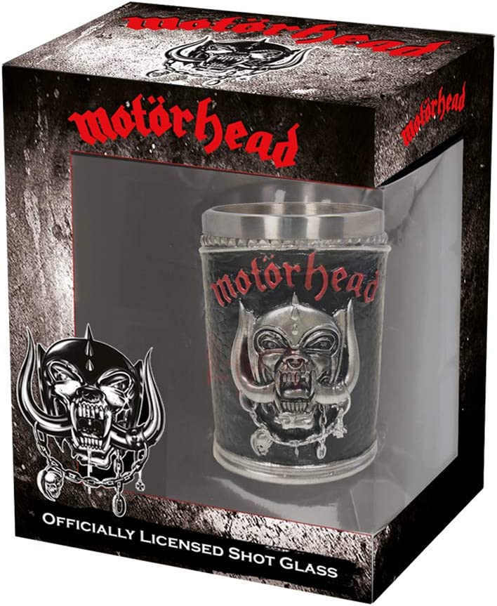 Nemesis Now B4122M8 Motorhead Schnapsglas 7 cm schwarz, Harz mit Edelstahleinsatz, 35 Milliliter