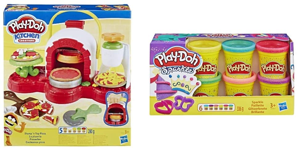 Play-Doh Stamp 'n Top Pizzaofen-Spielzeug mit 5 ungiftigen Sparkle-Compound-Kollektionen, mehrfarbig