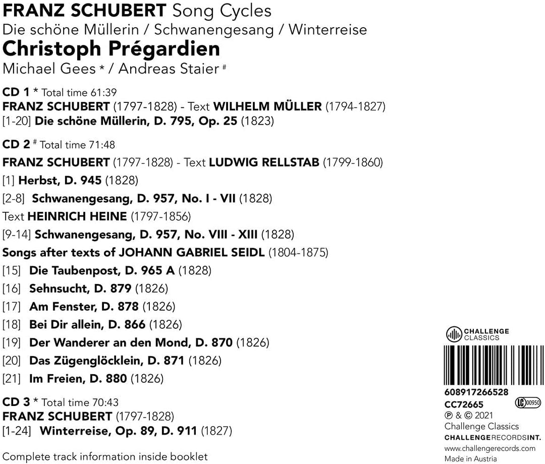 Schubert: Die Schone Mullerin, Schwanengesang, Winterreise [Audio CD]