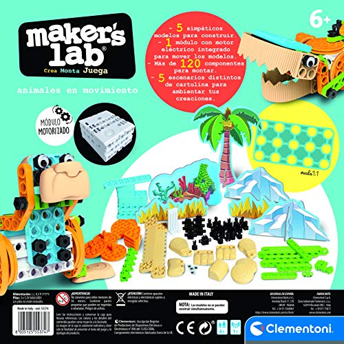 Clementoni Maker´s Lab 55374 Maker´s Lab – Animales en movimiento Bauset, Mehrfarbig