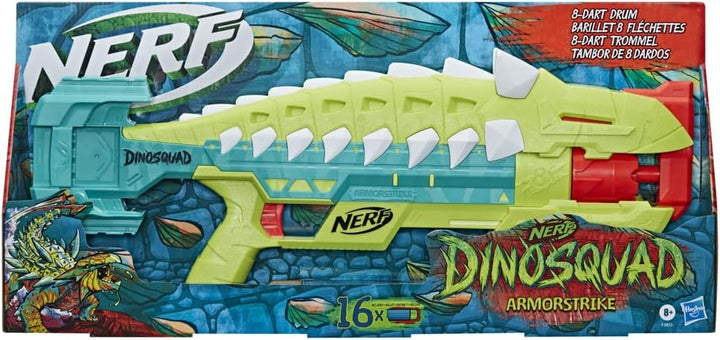 Nerf DinoSquad Armorstrike Dart Blaster, 8-Dart rotierende Trommel, Drop Grip, 16 Ner