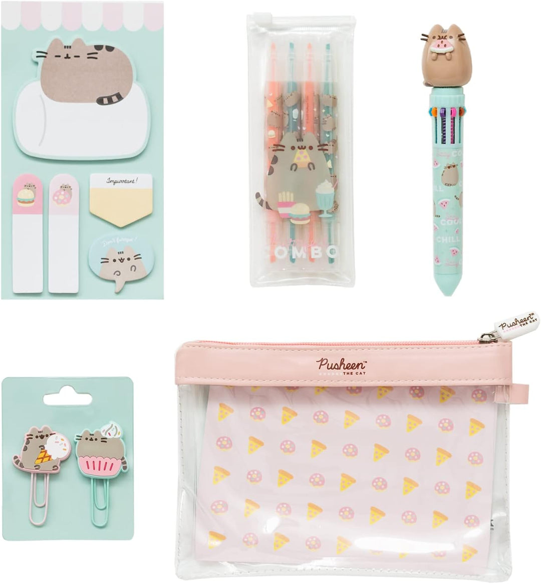 Grupo Erik Pusheen Stationery Set - Pusheen Pencil Case With Pen, Highlighter Set