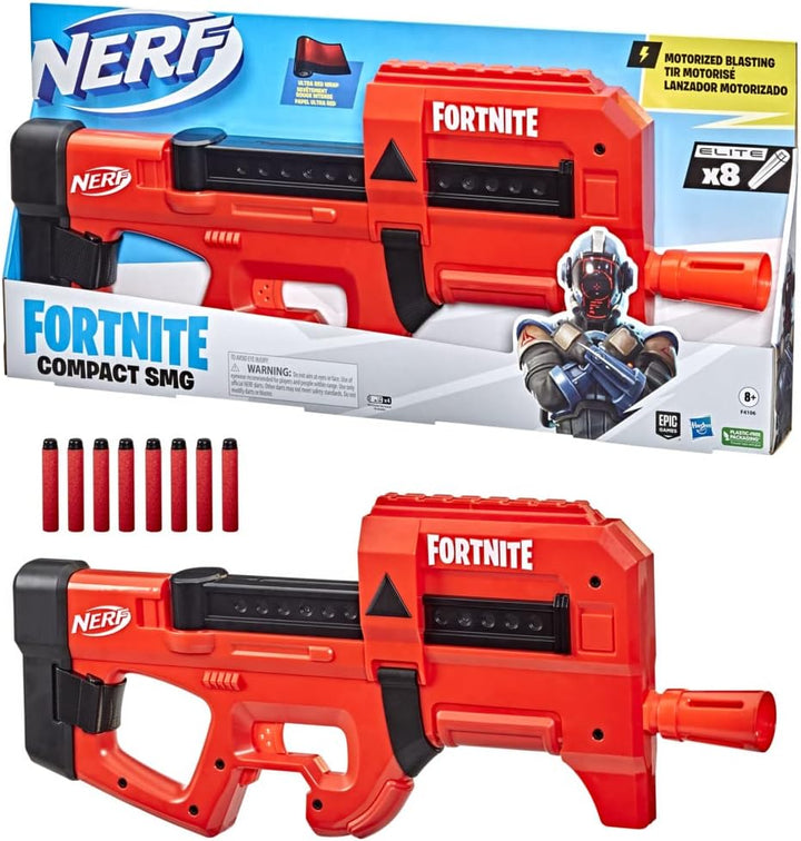 Nerf Fortnite Compact SMG Motorized Dart Blaster, Ultra Red Wrap, 8-Dart Internal Clip