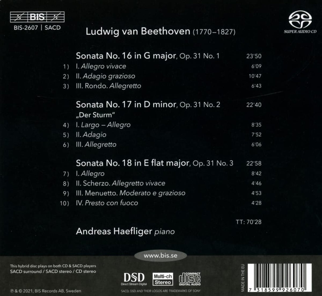 Beethoven: Sonatas, Op. 31 [Andreas Haefliger] [Bis: BIS2607] [Audio CD]