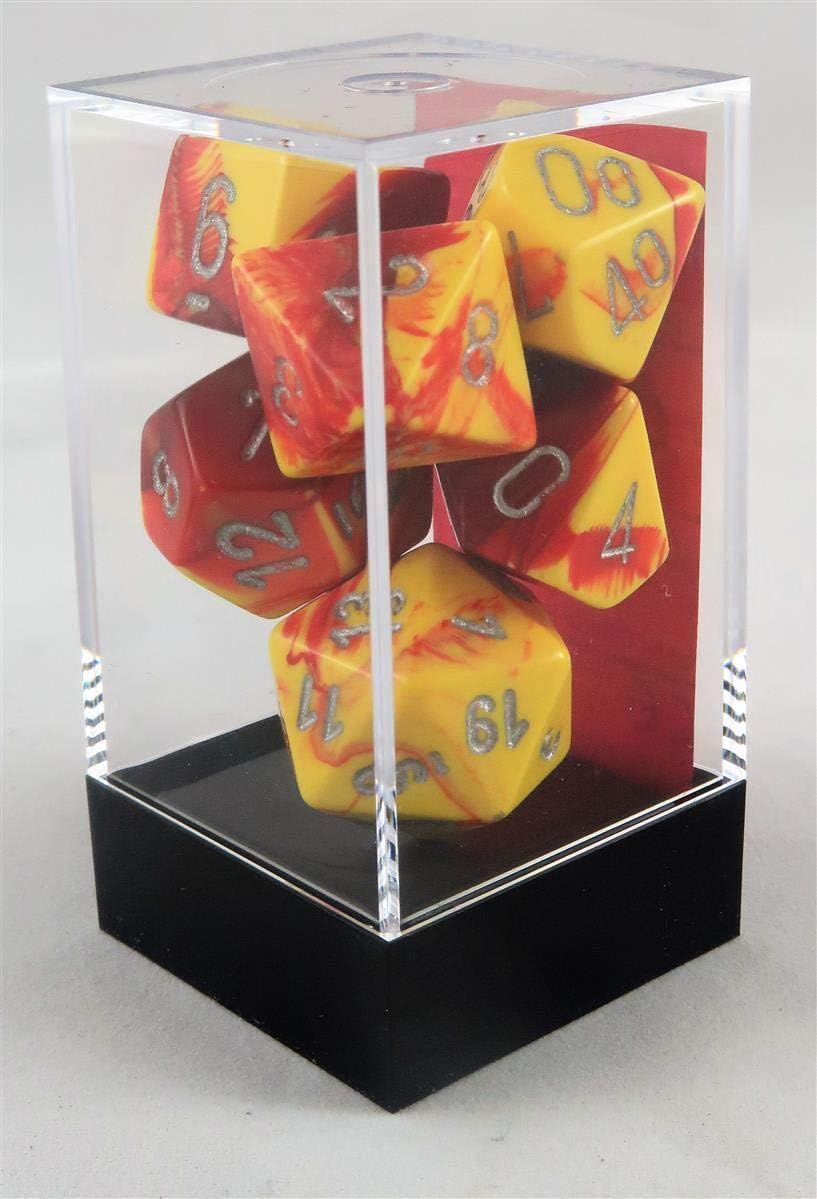 Chessex Chx26450 Dice-Gemini Red-Yellow/Silver Set, One Size