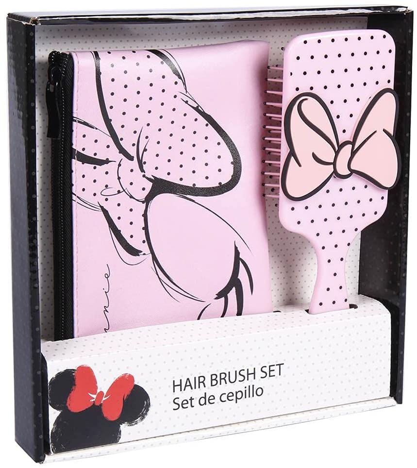 Minnie - Pink Set 2 Pieces: Beauty Case Makeup + Hair Brush for Girl and Girl - Comb