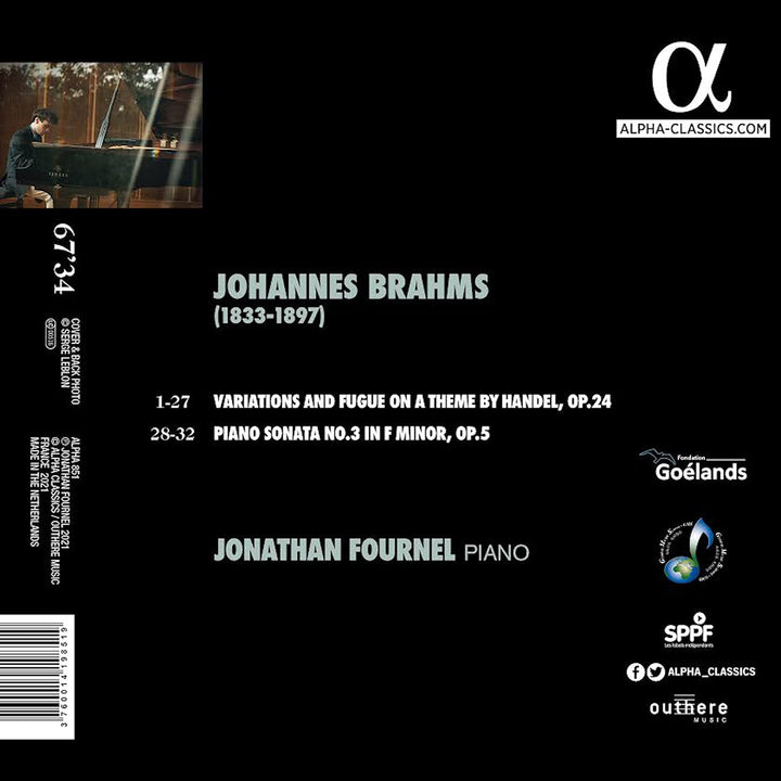 Jonathan Fournel - Brahms : Piano Sonata No. 3 Op. 5 & Handel Variations [Audio CD]