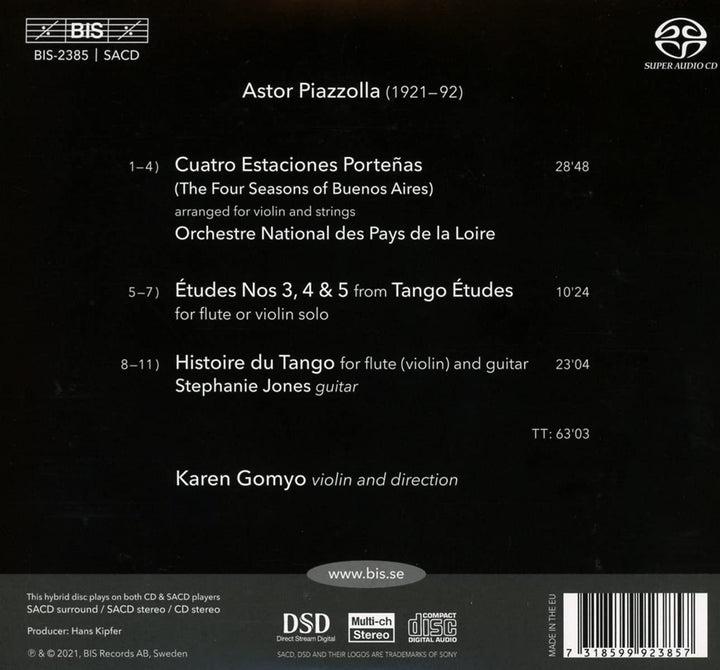 Karen Gomyo - A Piazzolla Trilogy [Karen Gomyo; Orchestre National des Pays de la Loire; Stephanie Jones] [Bis: BIS2385] [Audio CD]