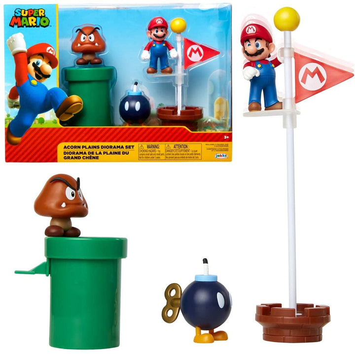 Super Mario Nintendo de Figure Mundo Acorn Plains 2.5” Figure Multipack Diorama Set with Accessories