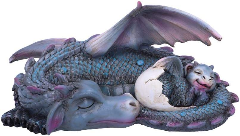 Nemesis Now U4940R0 Little Dream Blue Dragon and Hatchling Sleeping Figurine, Po