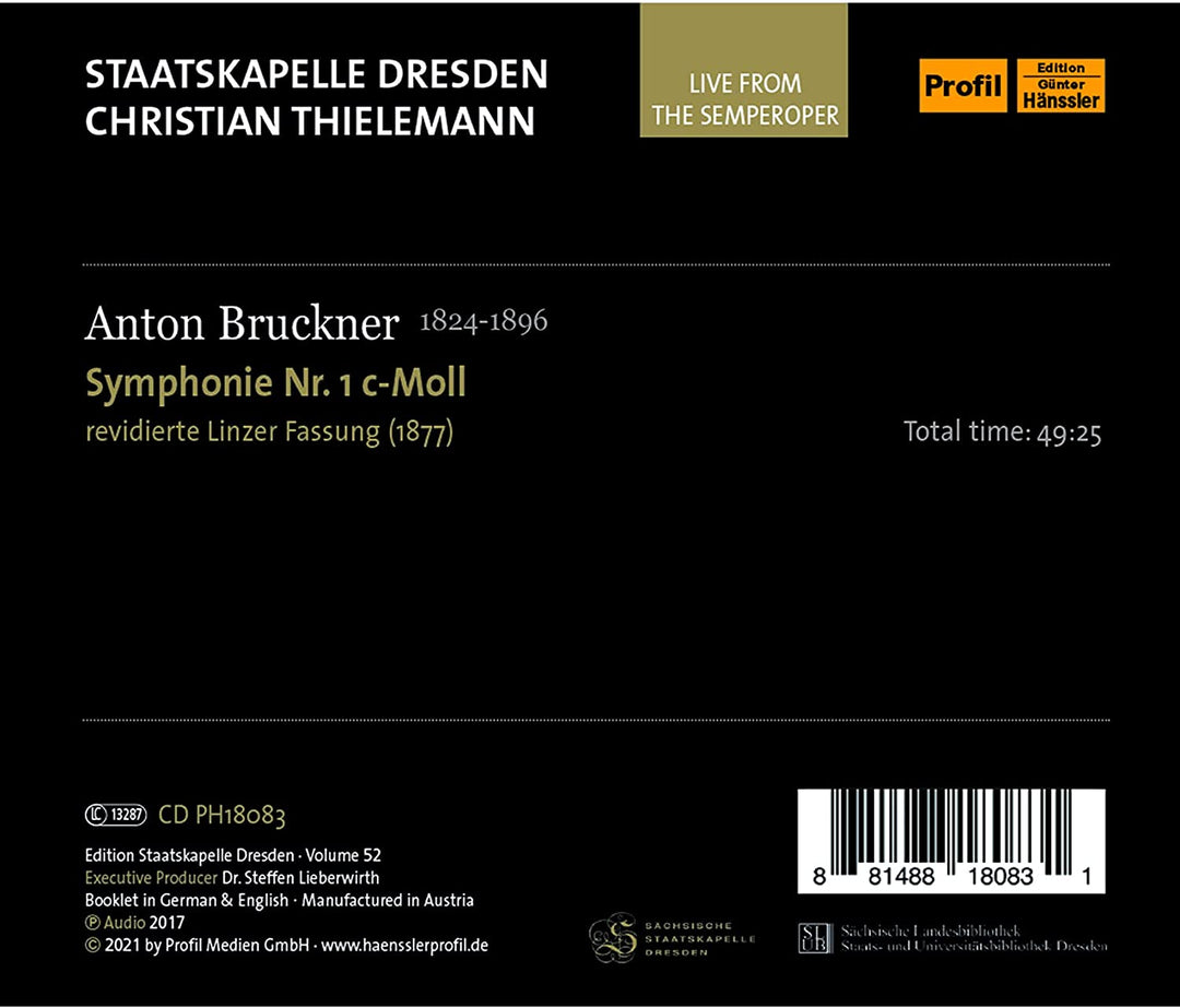 Staatskapelle Dresden - Bruckner: Symphonie Nr. 1 [Staatskapelle Dresden; Christian Thielemann] [Profil: PH18083] [Audio CD]