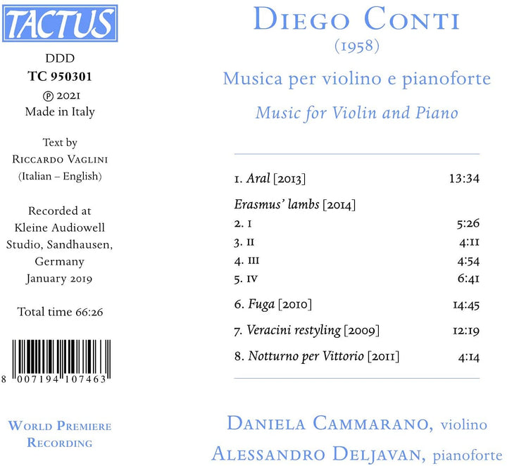 Conti: Music For Violin/Piano [Daniela Cammarano; Alessandro Deljavan] [Tactus: TC 950301] [Audio CD]