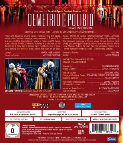 Rossini: Demetrio E Polibio (2010) (María José Moreno/ Victoria Zaytseva/ Yijie Shi/ Mirco Palazzi/ Corrado Rovaris) (Arthaus: 108061) [Blu-ray] [2012] – [Blu-Ray]