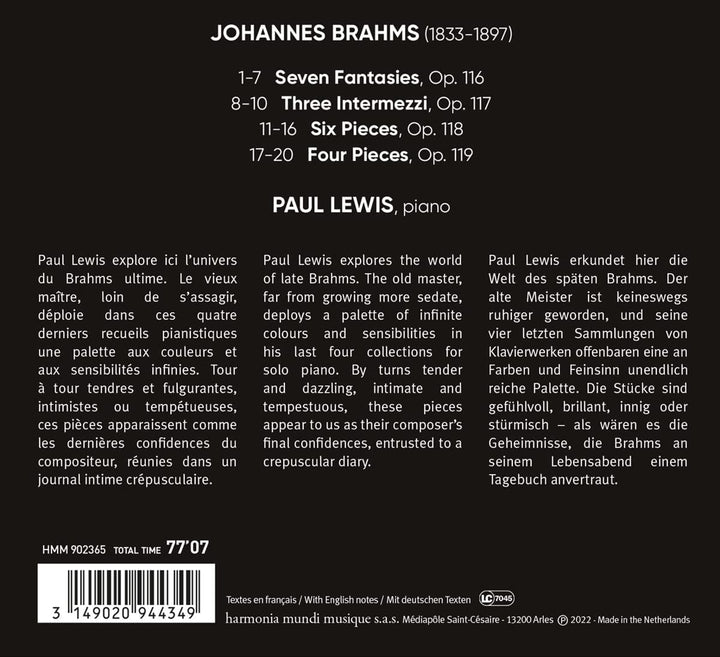 Paul Lewis - Brahms: Late Piano Works, Opp. 116-119 [Audio CD]