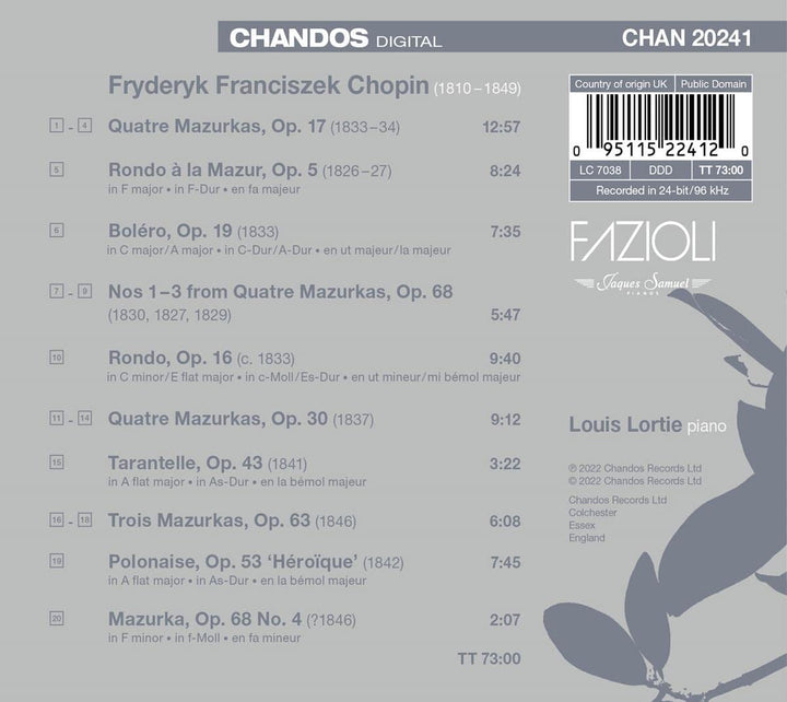 Louis Lortie plays Chopin, Vol. 7 [Louis Lortie] [Chandos: CHAN 20241] [Audio CD]