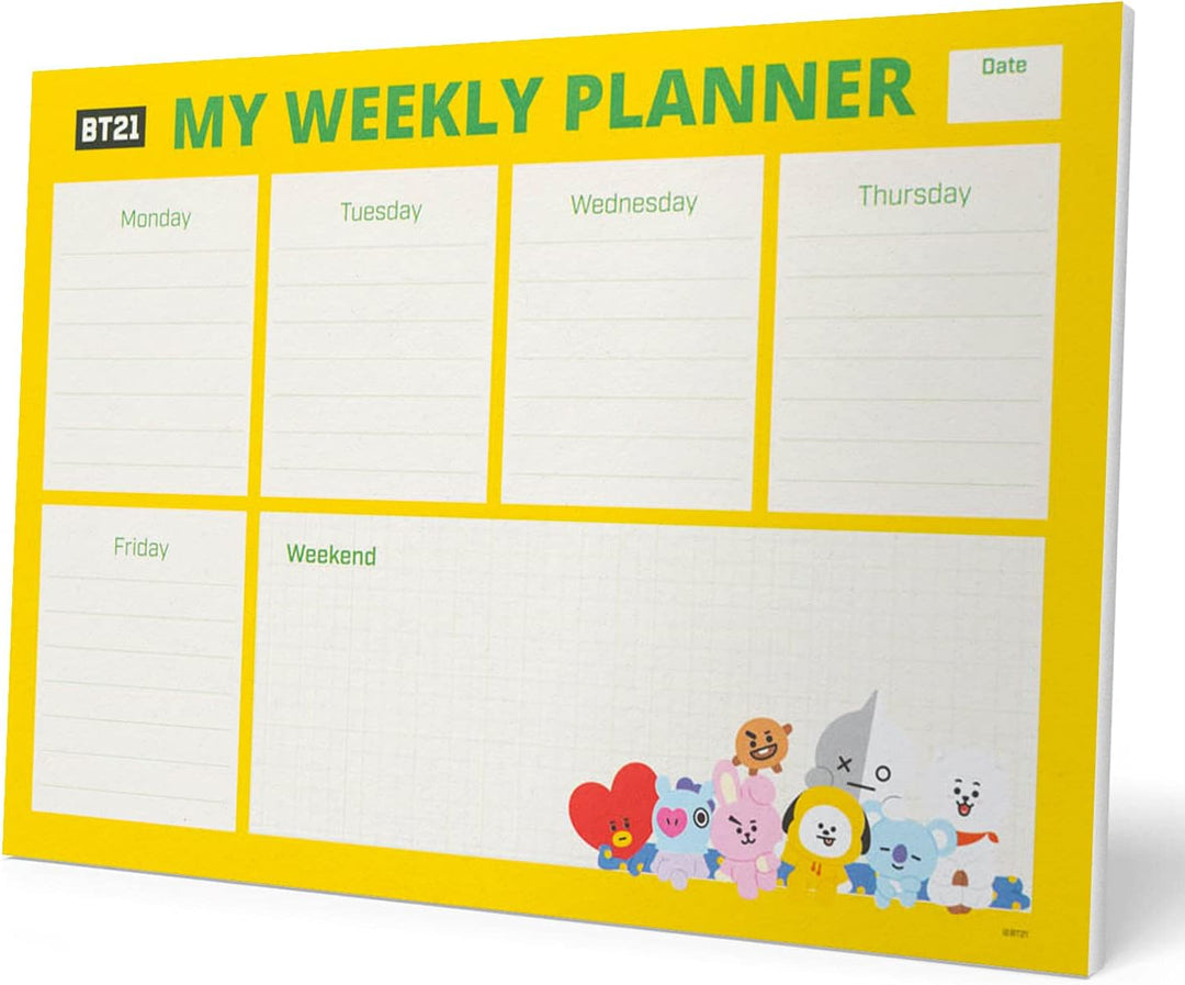 Grupo Erik BT21 Official Merchandise Weekly Planner A4 | BT21 Calendar | Family Calendar