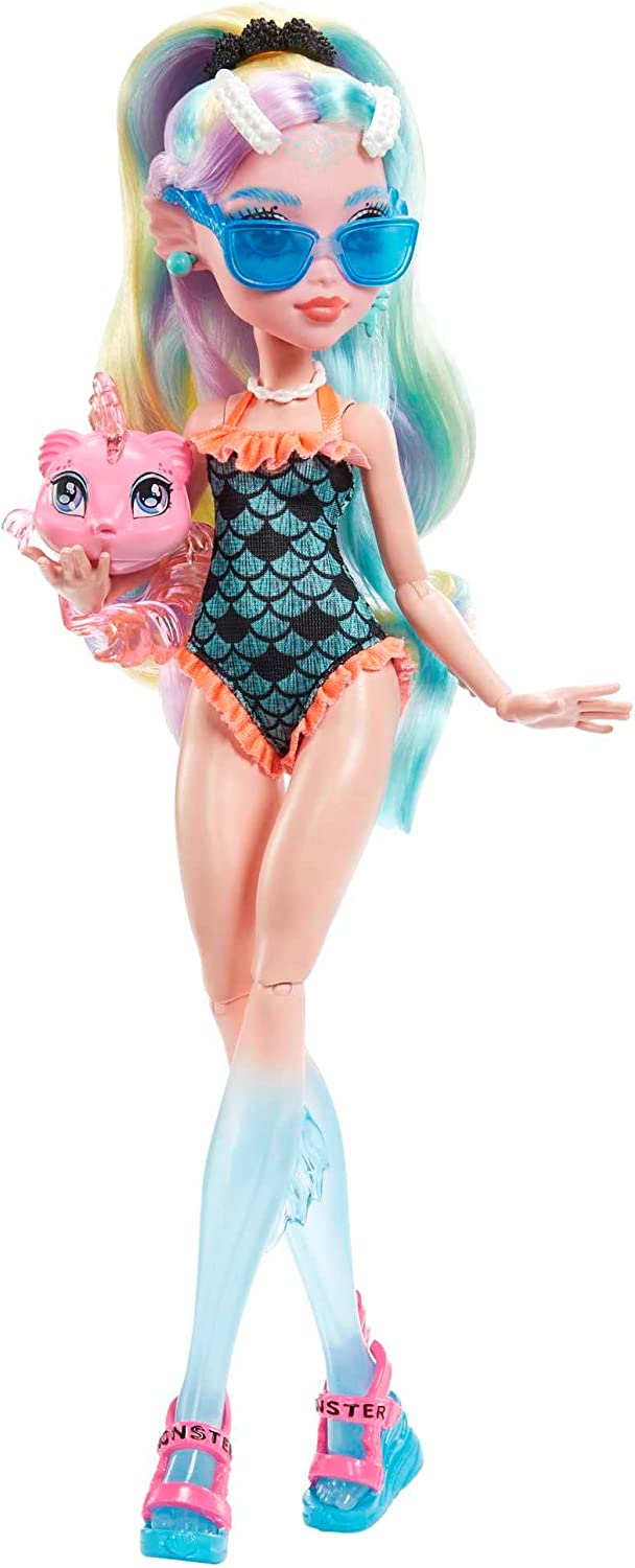 Monster High-Puppe, Lagoona Blue mit Zubehör und Haustier-Piranha, bewegliche Mode