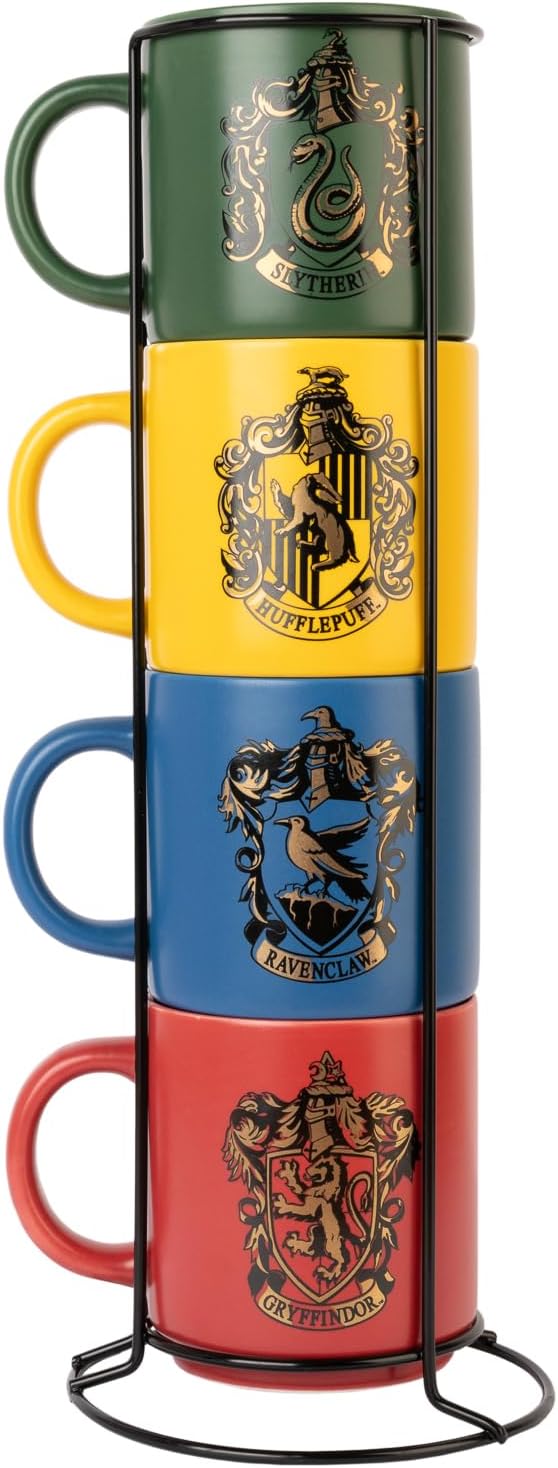 Grupo Erik Harry Potter Mug Set | 4 Porcelain Mugs & Metallic Stand