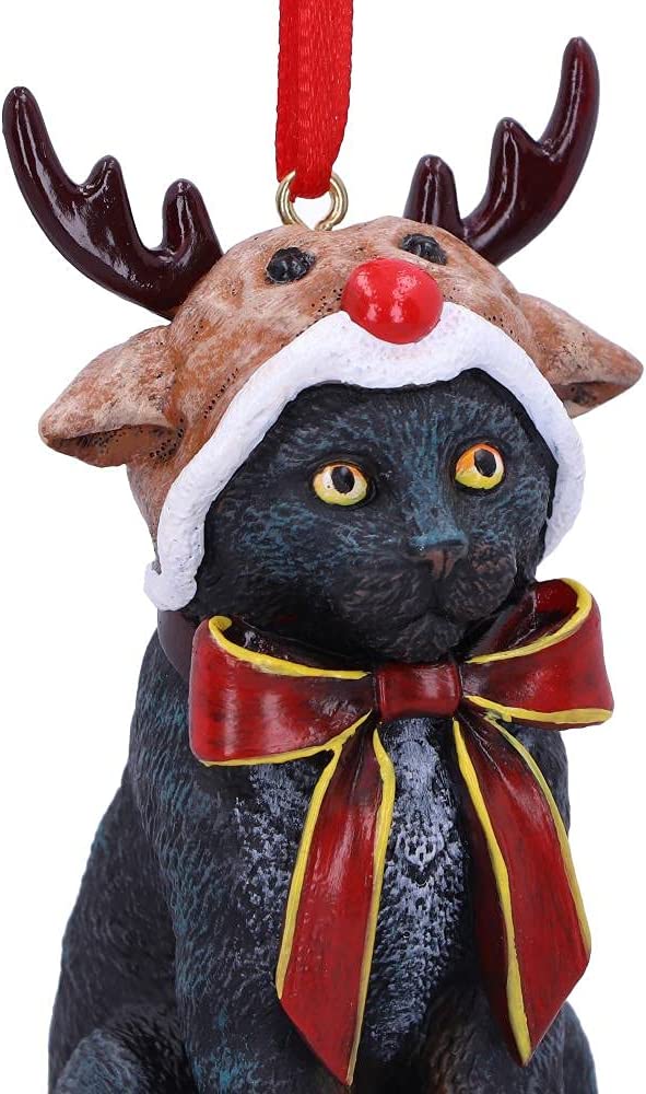 Nemesis Now Reindeer Cat Hanging Ornament (LP) 9cm, Black