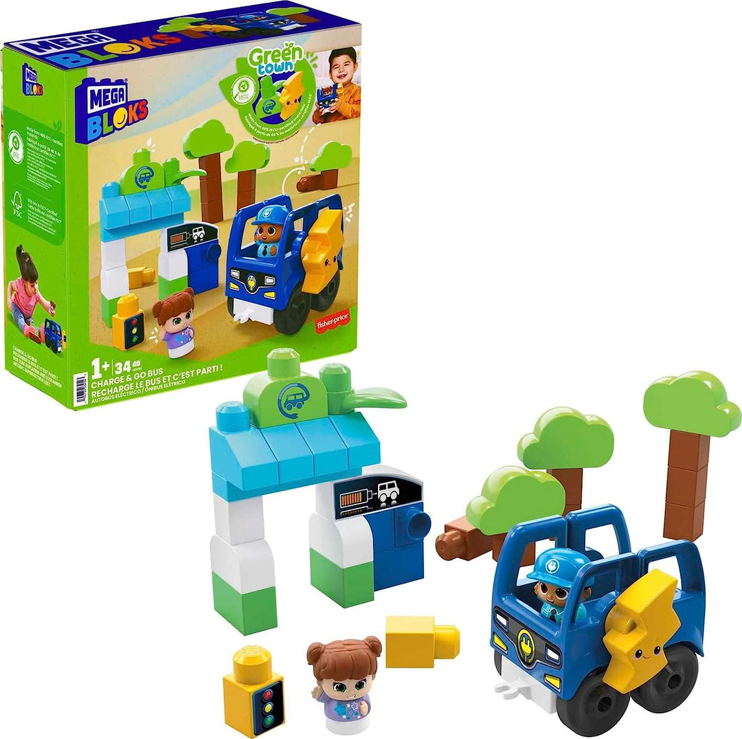 Mega Bloks Green Town Charge & Go Bus - Rolling Bus Building Set