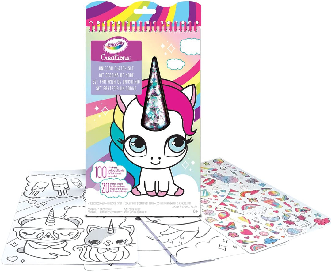 CRAYOLA 04-1174 Creations Einhorn-Album-Set mit 20 Seiten und 100 Aufklebern, Crea