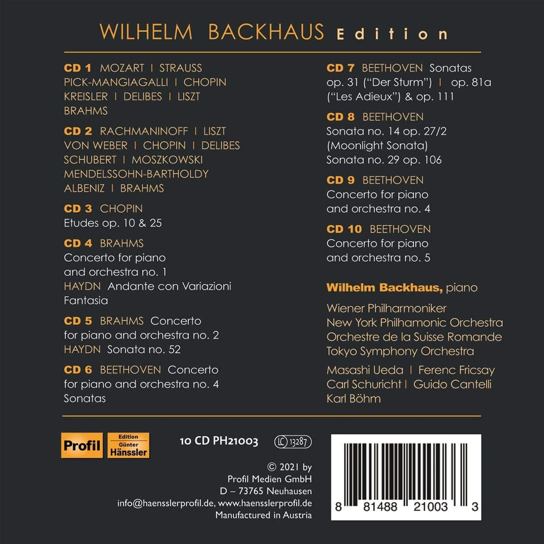 Wilhelm Backhaus - Wilhelm Backhaus Edition [Verschiedenes] [Profil: PH21003] [Audio CD]