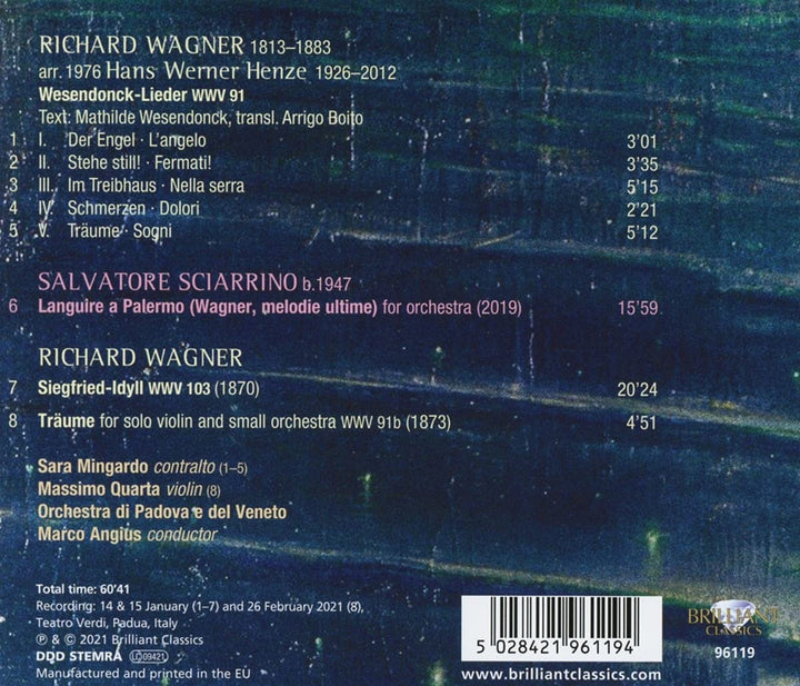 Orchestra di Padova e del Veneto - Wagner: Wesendonck Lieder (arr. Henze), Siegfried Idyll, Träume; Sciarrino: Languire a Palernmo [Audio CD]