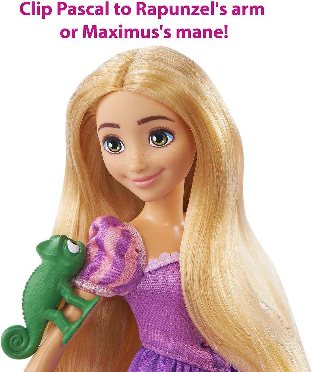 Disney Princess Toys, Rapunzel-Puppe mit Maximus-Pferd, Pascal-Figur, Pinsel und