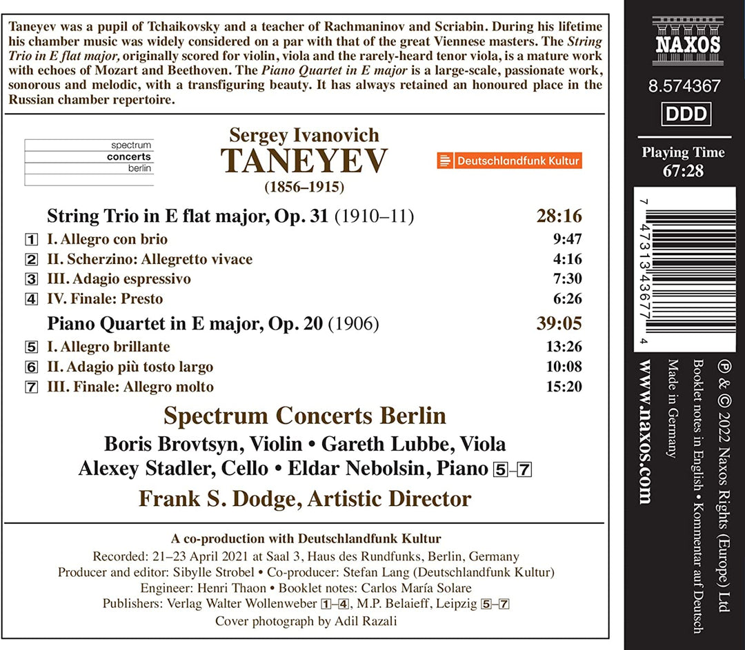 Taneyev: String Trio/Piano [Spectrum Concerts Berlin] [Naxos: 8574367] [Audio CD]