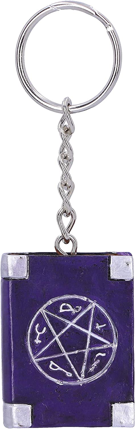 Nemesis Now Witches Grimoire Book of Spells Keyrings, Purple, 4.5cm