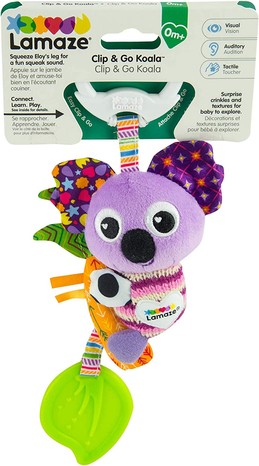 LAMAZE Mini Clip and Go Koala Baby Toy, Clip On Baby Pram Toy and Pushchair Toy, Newborn Sensory Toy for Babies Boys and Girls from 0 to 6 Months