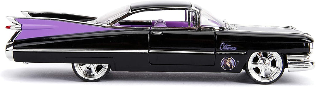 Jada Toys 253255006 Super Heroes DC Comics Bombshells 1959 Cadillac Toy Car Die-cast Doors, Boot & Bonnet Opening Catwoman Figure 1:24 Scale Black, Purple