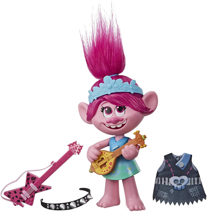 DreamWorks Trolls World Tour Pop-to-Rock Poppy Poupée chantante avec 2 looks et sons différents