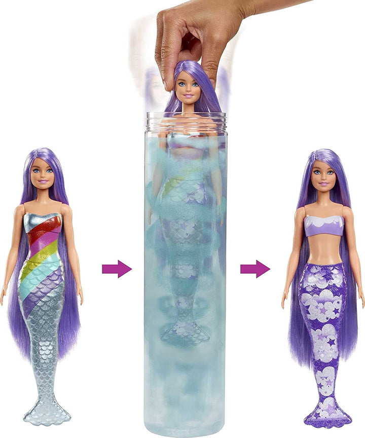 Barbie Colour Reveal Mermaid Doll - Metallic Blue with Rainbows - 7 Surprises -