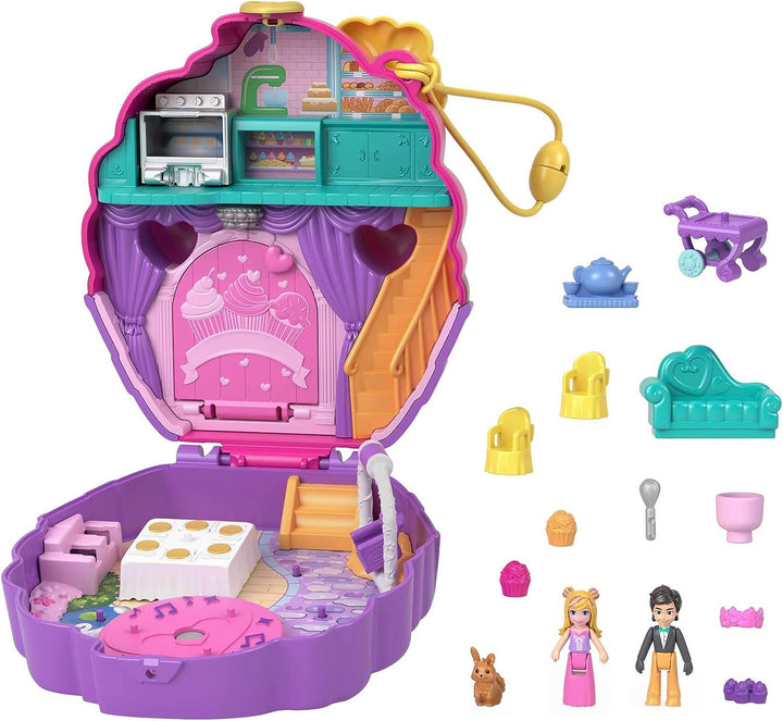 Polly Pocket Mini Toys, Something Sweet Cupcake Compact Playset with 2 Micro Dolls and 13 Accessories