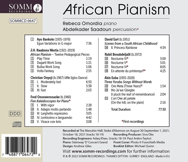 African Pianism [Rebeca Omordia; Abdelkader Saadoun ] [Somm Recordings: SOMMCD 0 [Audio CD]