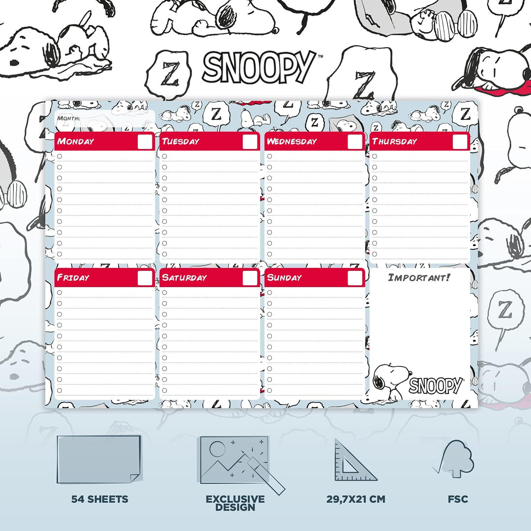 Official Snoopy A4 Weekly Planner, Desk Calendar, Family Calendar, 54 Tear Off Pages