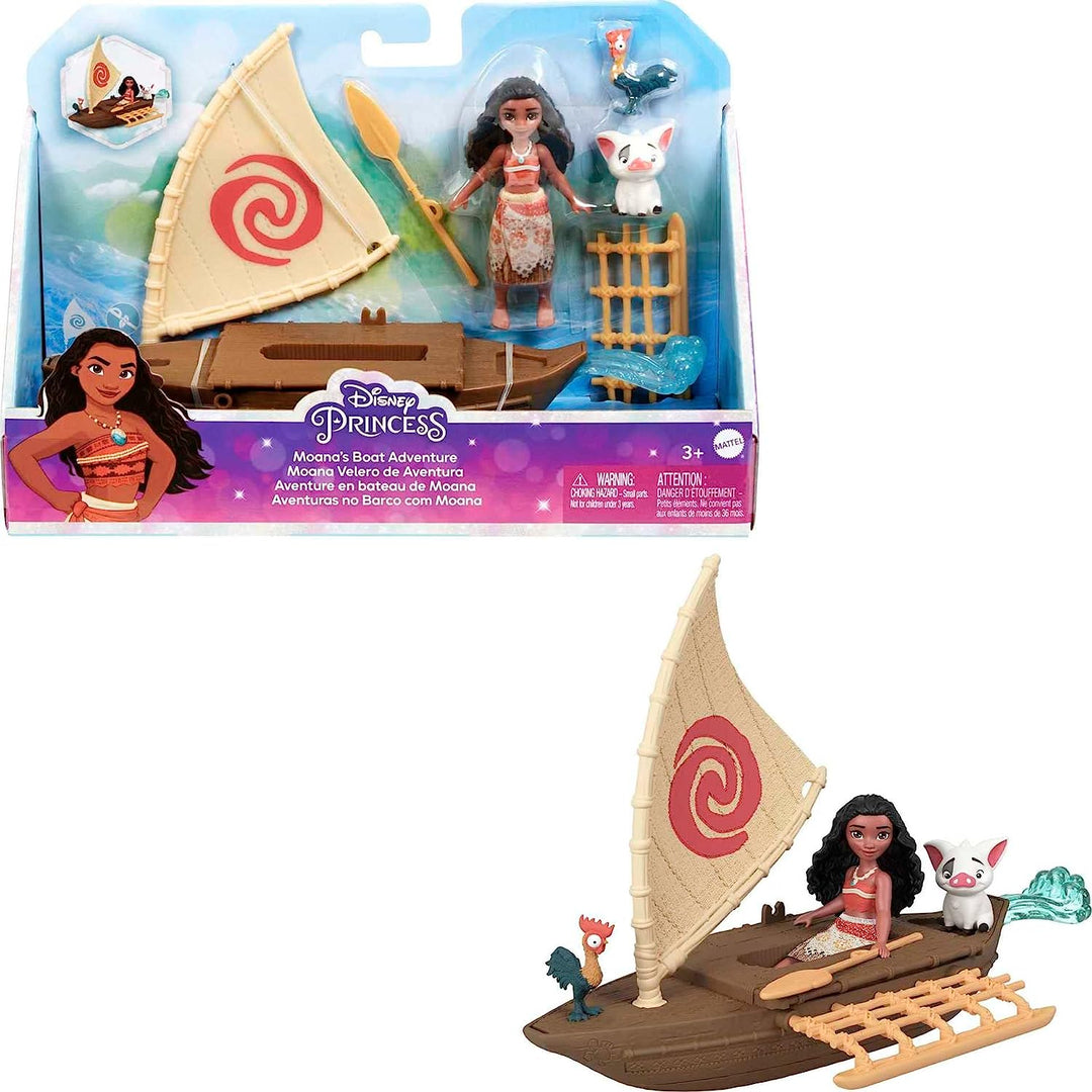 Disney Princess Toys, Moana Small Doll and Floating Boat with 2 Friend Figures