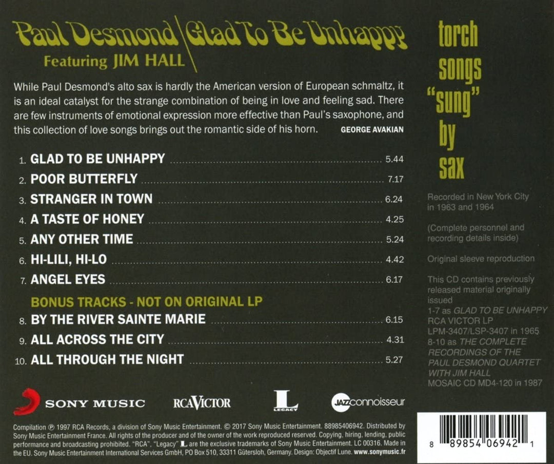 Glad To Be Unhappy - Paul Desmond [Audio-CD]