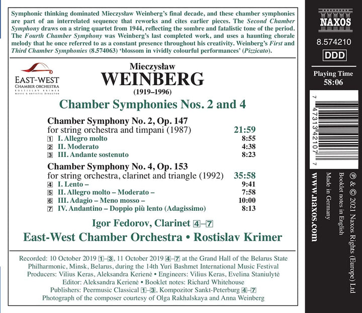 East-West Chamber Orchestra - Weinberg: Chamber Symphonies Nos. 2 and 4 [East-West Chamber Orchestra; Rotislav Krimer] [Naxos: 8574210] [Audio CD]