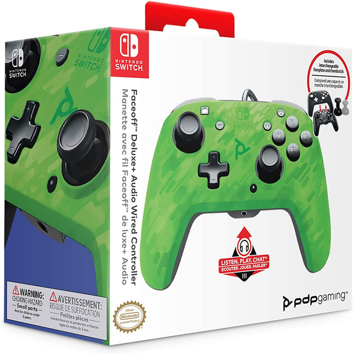 Pdp Controller Faceoff Deluxe + Audio Bedrade Schakelaar Camo Groen