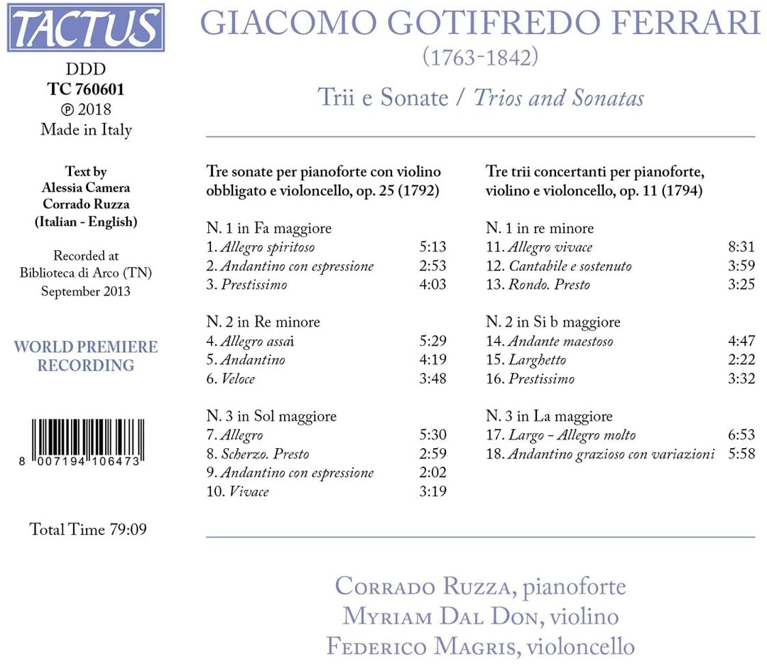 Corrado Ruzza - Ferrari: Trii E Sonate [Corrado Ruzza; Myriam Dal Don; Federico Magris] [Tactus: TC 760601] [Audio CD]