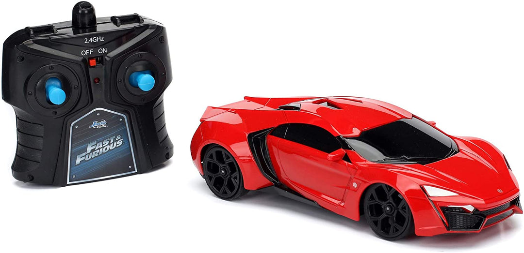 Jada Toys Fast & Furious Lykan Hypersport 253203020 Remote Control 2-Channel Radio Control Turbo Function RC Car Drives Forwards-Backwards, Left-Right, Scale 1:24, Red