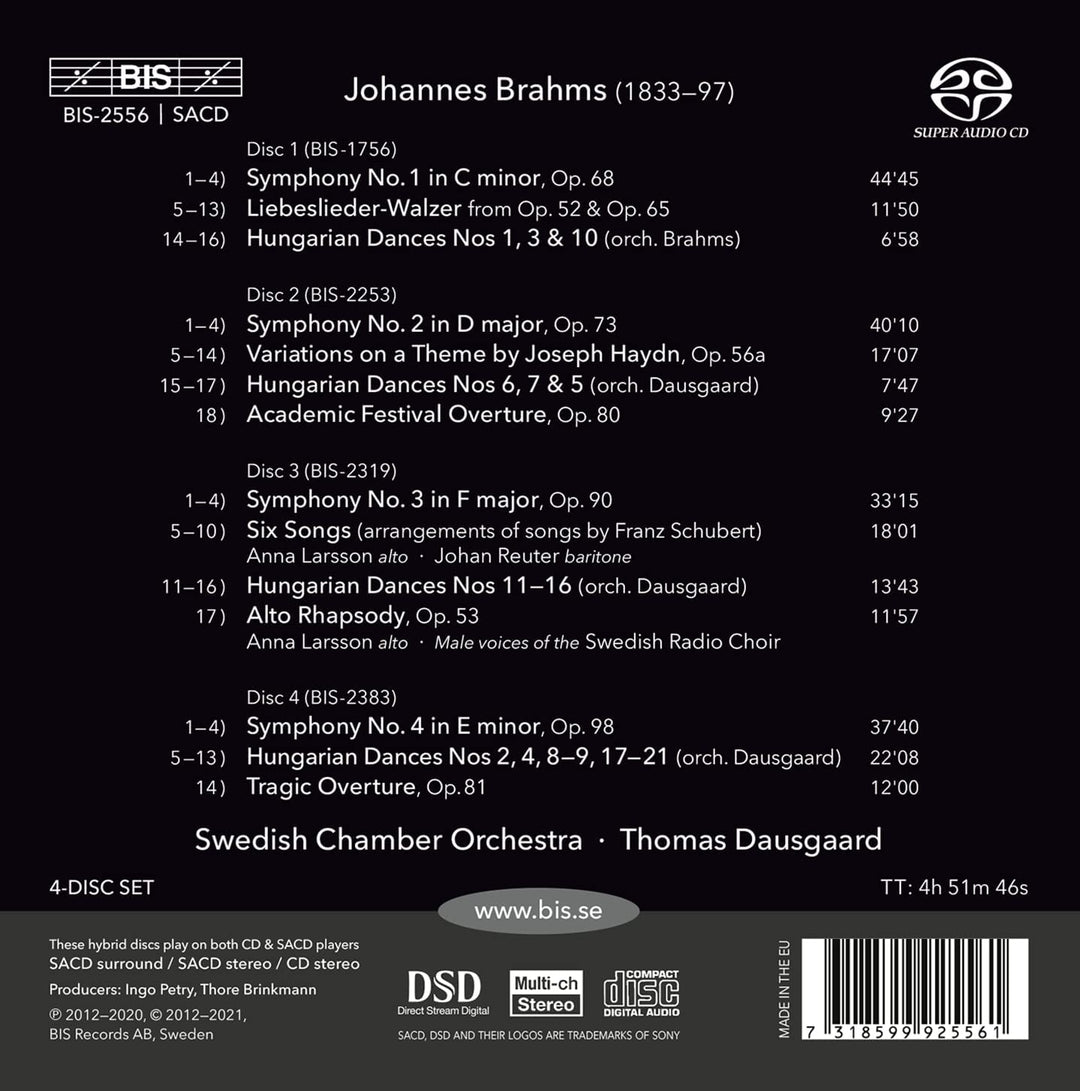 Swedish Chamber Orchestra & Thomas Dausgaard - Brahms: Symphonies [Audio CD]