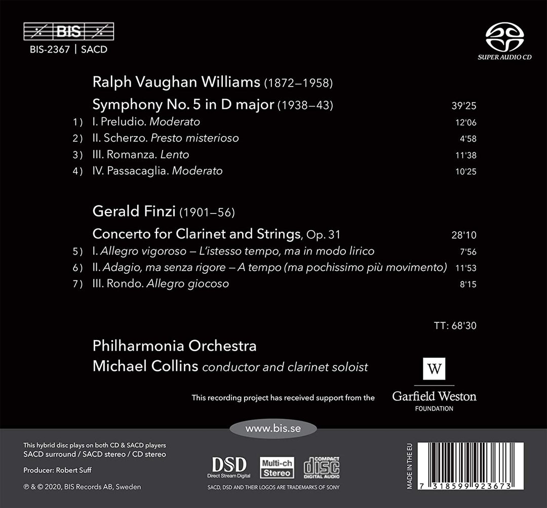 Vaughan Williams: Symphony 5 [Michael Collins; Philharmonia Orchestra; Michael Collins] [Bis: BIS2367] [Audio CD]