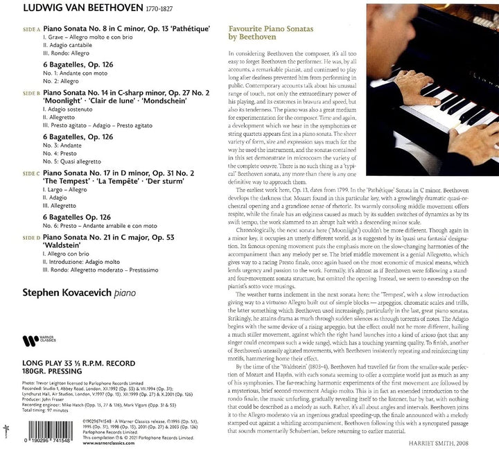 Stephen Kovacevich  - Beethoven: Piano Sonatas Nos. 8, 14, 17 & 21, Bagatelles Op. 126 [Vinyl]