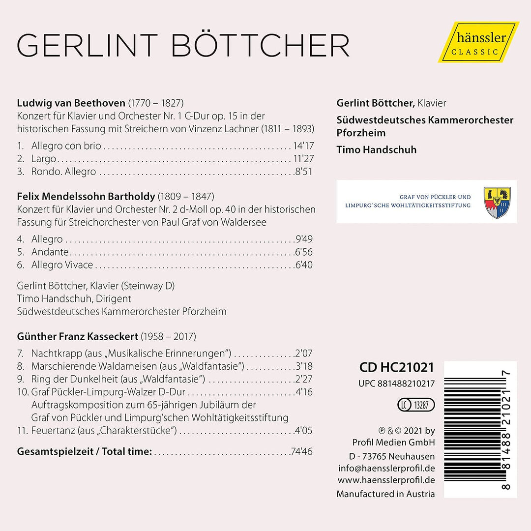 Gerlint Böttcher - Piano Works And Concertos [Gerlint Böttcher; Südwestdeutsche Kammerorchester Pforzheim; Timo Handschuh] [Hanssler Classics: HC21021] [Audio CD]