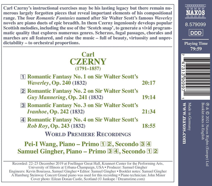 Czerny: Piano Fantasies [Pei-l Wang; Samuel Gingher] [Naxos: 8579099] [Audio CD]