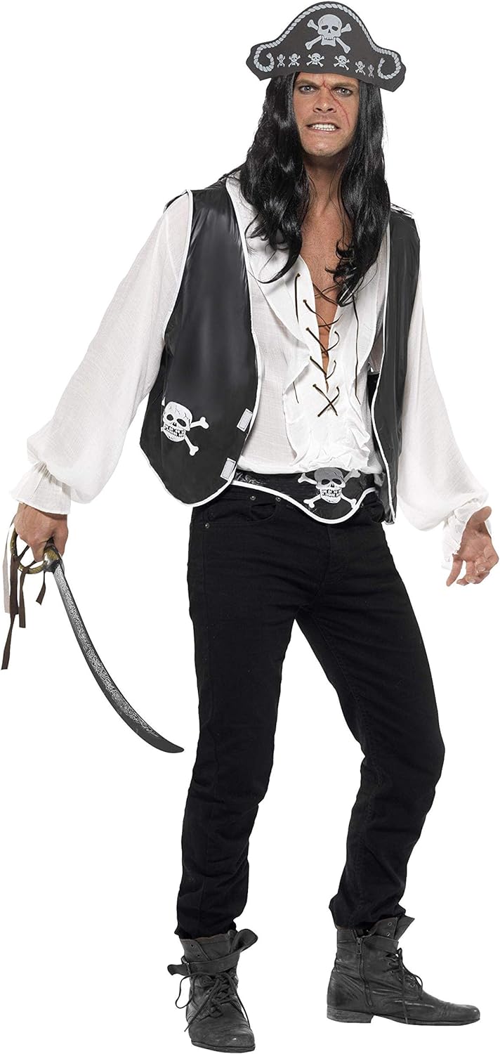 Smiffy's Pirate Set with Hat Waistcoat and Belt - Black